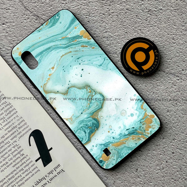 Samsung Galaxy A10 - Aqua Blue Marble Design - Premium Printed Metal soft Bumper shock Proof Case