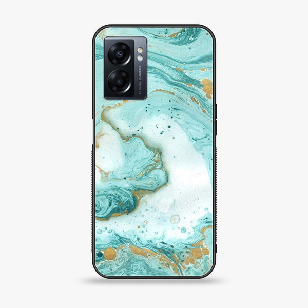 Oppo A77 4G - Aqua Blue Marble Design -  Premium Printed Metal soft Bumper shock Proof Case