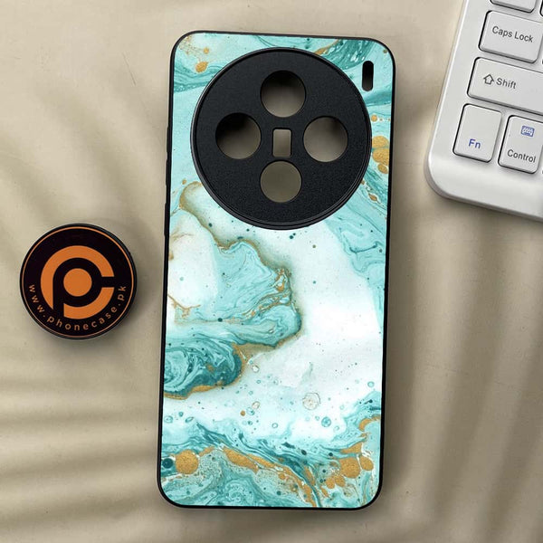 Vivo X200 - Aqua Blue Marble Design - Premium Metal  Printed soft Bumper shock Proof Case