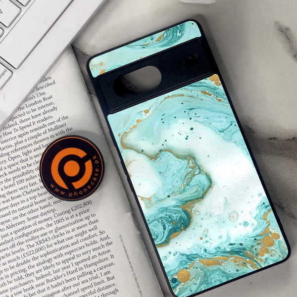 Google Pixel 7 - Aqua Blue Marble Design - Premium Metal Printed soft Bumper Shock Proof Case