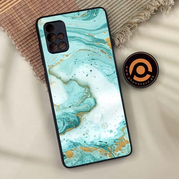 Samsung Galaxy A71 - Aqua Blue Marble Design - Premium Metal Printed soft Bumper shock Proof Case CS-17784