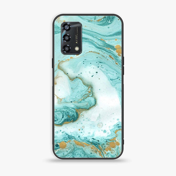 Oppo A95 - Aqua Blue Marble Design - Premium Printed Glass soft Bumper Shock Proof Case
