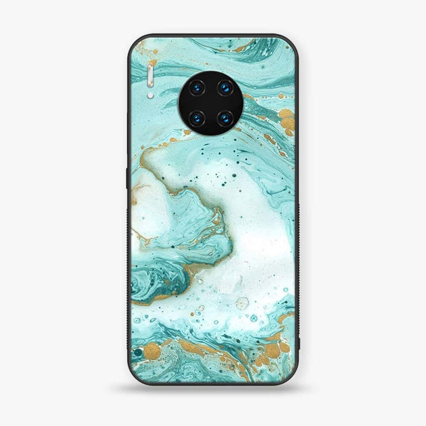 Huawei Mate 30 Pro - Aqua Blue Marble Design - Premium Printed Glass soft Bumper shock Proof Case