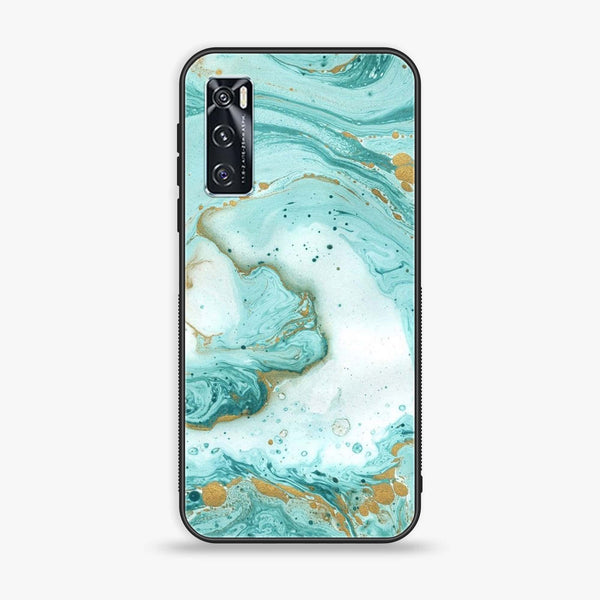 Vivo V20 SE - Aqua Blue Marble Design - Premium Printed Glass soft Bumper Shock Proof Case