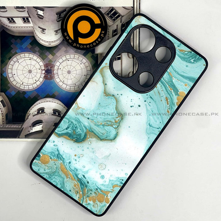 Redmi Note 13 Pro 4G - Aqua Blue Marble Design - Premium Metal Printed soft Bumper shock Proof Case