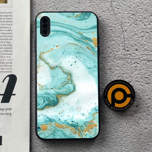 iPhone XS Max - Aqua Blue Marble Design - Premium Metal Printed soft Bumper shock Proof Case