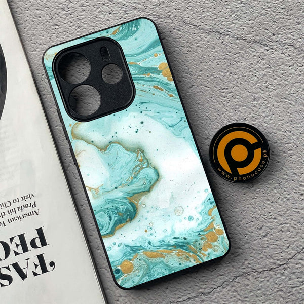 Xiaomi Redmi Note 14 - Aqua Blue Marble Design - Premium Printed Glass soft Bumper Shock Proof Case