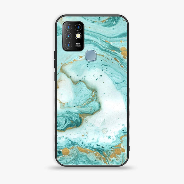 Infinix Hot 10 - Aqua Blue Marble Design -  Premium Printed Metal soft Bumper shock Proof Case