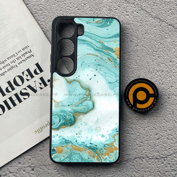 Vivo V40 Lite (IDN) - Aqua Blue Marble Design - Premium Metal Printed soft Bumper Shock Proof Case