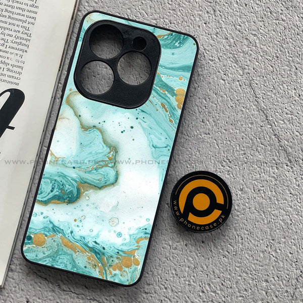 Tecno Spark 20C - Aqua Blue Marble Design - Premium Printed Glass soft Bumper Shock Proof Case