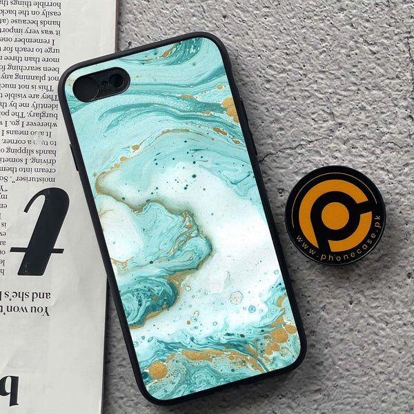 iPhone 7/8 - Aqua Blue Marble Design - Premium Metal  Printed soft Bumper shock Proof Case