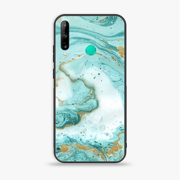 Huawei Y7p - Aqua Blue Marble Design - Premium Printed Glass soft Bumper Shock Proof Case