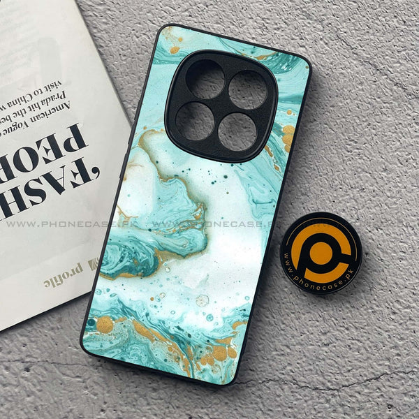 Redmi Note 14 Pro - Aqua Blue Marble Design - Premium Printed Glass soft Bumper Shock Proof Case