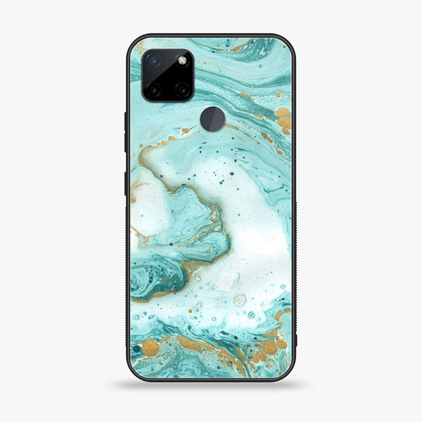 Realme C21Y - Aqua Blue Marble Design -  Premium Printed Metal soft Bumper shock Proof Case