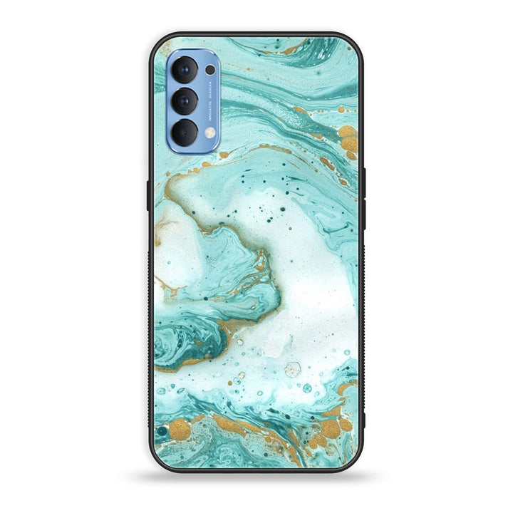 Oppo Reno 4 4G  - Aqua Blue Marble Design - Premium Printed Glass soft Bumper Shock Proof Case