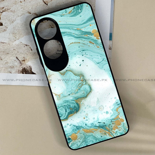 Oppo A60 - Aqua Blue Marble Design -  Premium Printed Metal soft Bumper shock Proof Case