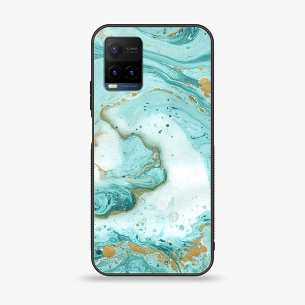 Vivo Y21t - Aqua Blue Marble Design - Premium Printed Glass soft Bumper Shock Proof Case