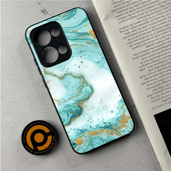 Oppo Reno 13 - Aqua Blue Marble Design - Premium Metal Printed Soft Bumper Shockproof Case
