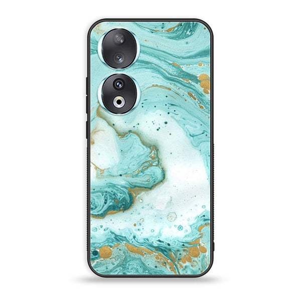 Huawei Honor 90 - Aqua Blue Marble Design - Premium Printed Glass soft Bumper Shock Proof Case