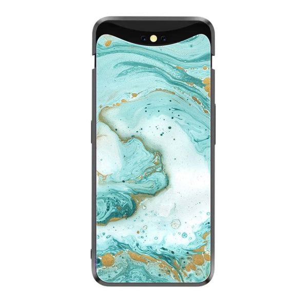 Oppo Find X - Aqua Blue Marble Design -  Premium Printed Metal soft Bumper shock Proof Case