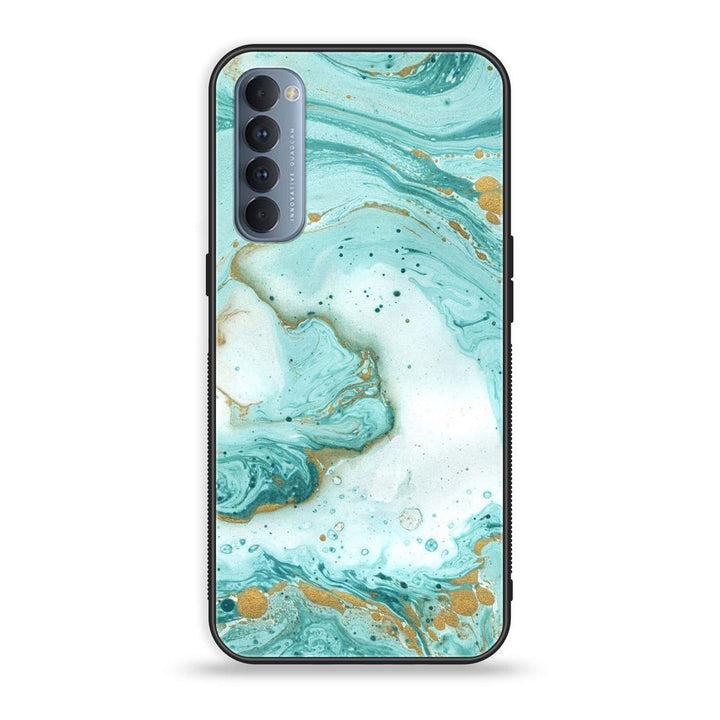 Oppo Reno 4 Pro 4G - Aqua Blue Marble Design - Premium Printed Glass soft Bumper Shock Proof Case