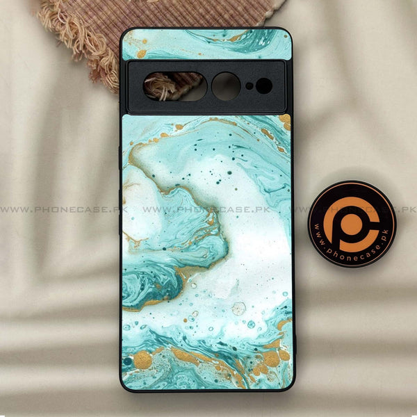 Google Pixel 7 Pro - Aqua Blue Marble Design - Premium Metal Printed soft Bumper Shock Proof Case  CS-35779