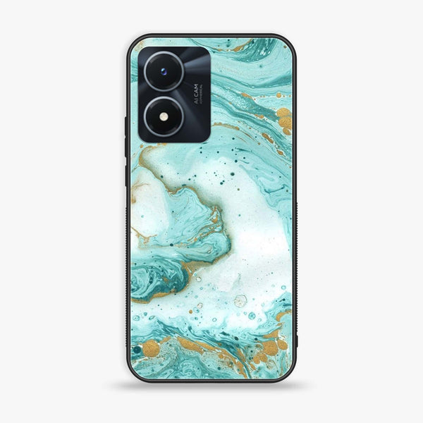 Vivo Y02s - Aqua Blue Marble Design -  Premium Printed Metal soft Bumper shock Proof Case