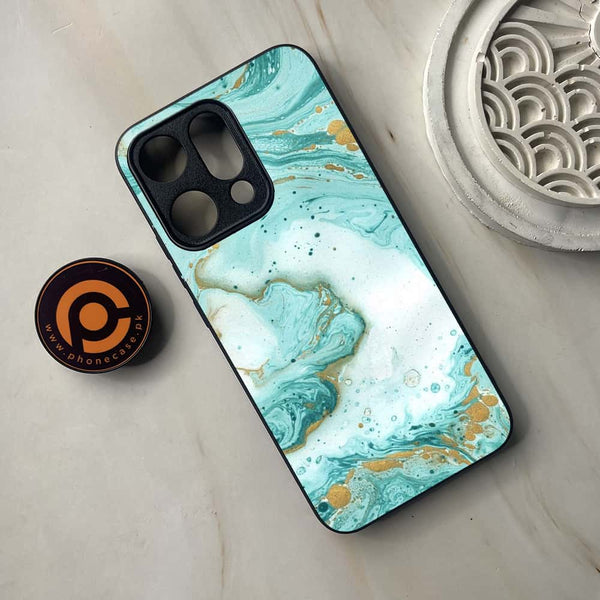 Oppo Reno 14 5G - Aqua Blue Marble Design - Premium Metal Printed soft Bumper shock Proof Case