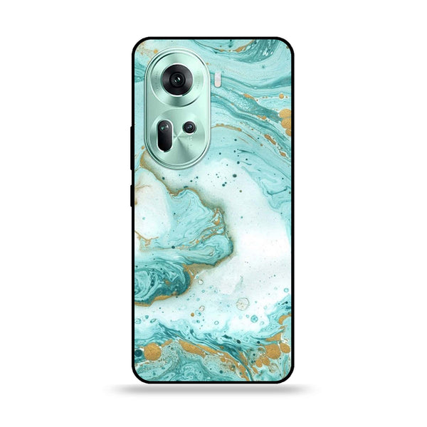 Oppo Reno 11 5G - Aqua Blue Marble Design -  Premium Printed Metal soft Bumper shock Proof Case