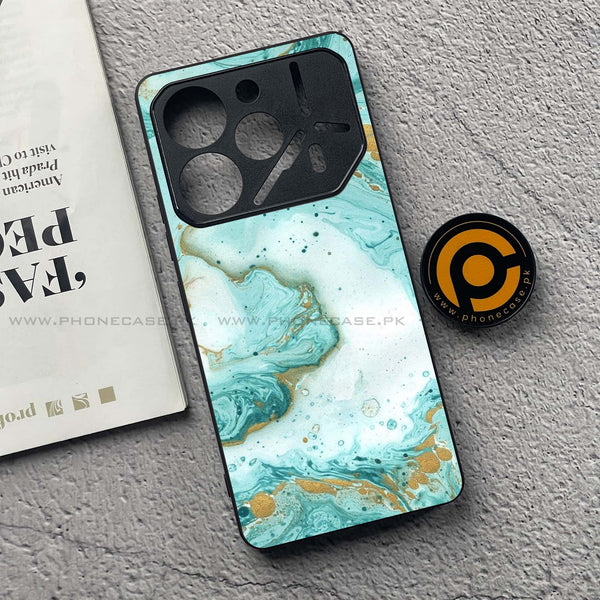 Tecno Pova 6 Pro - Aqua Blue Marble Design - Premium Printed Glass soft Bumper Shock Proof Case