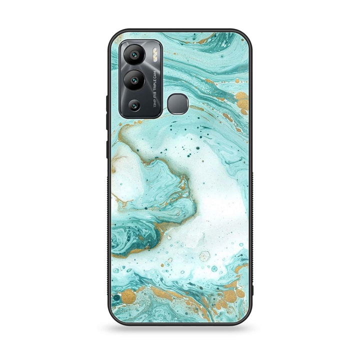 Infinix Hot 12i - Aqua Blue Marble Design - Premium Metal Printed soft Bumper Shock Proof Case
