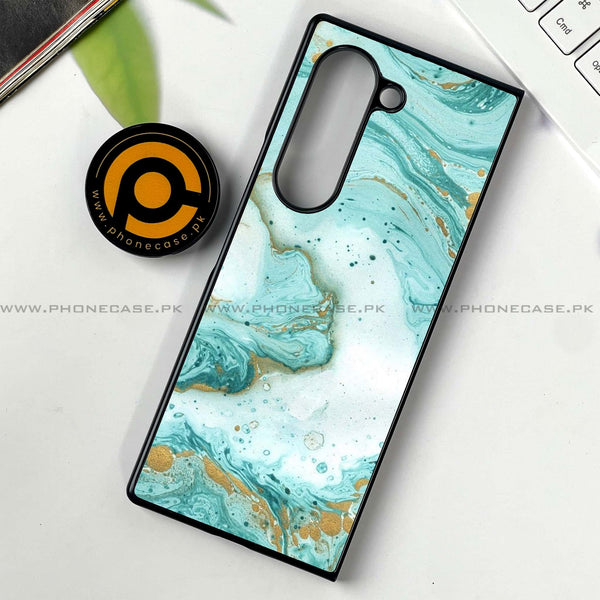 Samsung Galaxy Z Fold 6 - Aqua Blue Marble Design -  Premium Printed Metal soft Bumper shock Proof Case