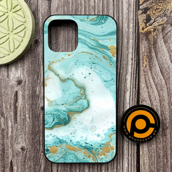iPhone 12 - Aqua Blue Marble Design - Premium Metal Printed soft Bumper shock Proof Case