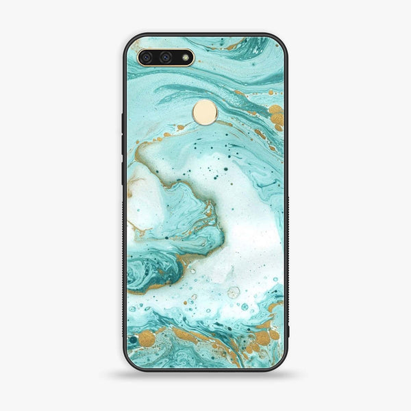 Honor 7A - Aqua Blue Marble Design - Premium Printed Glass soft Bumper Shock Proof Case