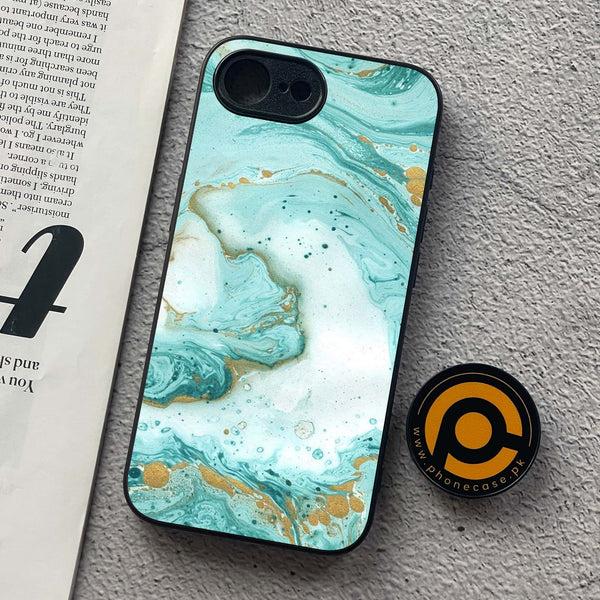 iPhone 16e - Aqua Blue Marble Design - Premium Metal  Printed soft Bumper shock Proof Case