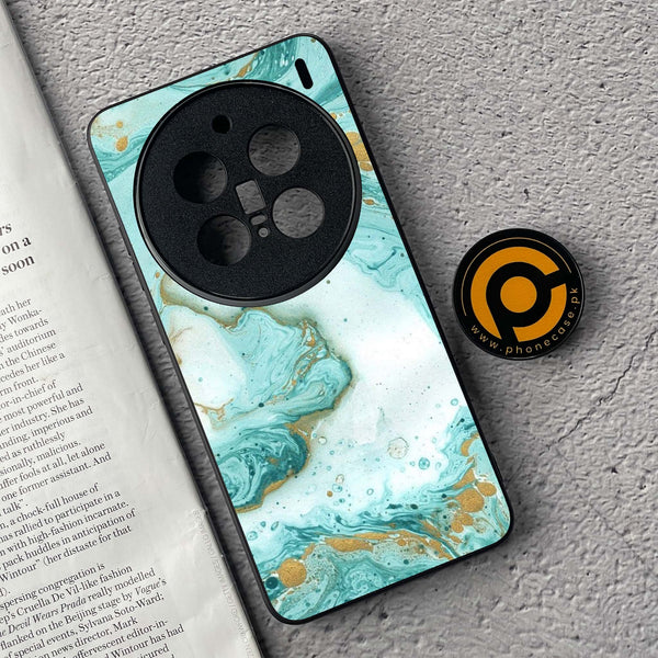 Vivo X200 Pro - Aqua Blue Marble Design - Premium Metal  Printed soft Bumper shock Proof Case