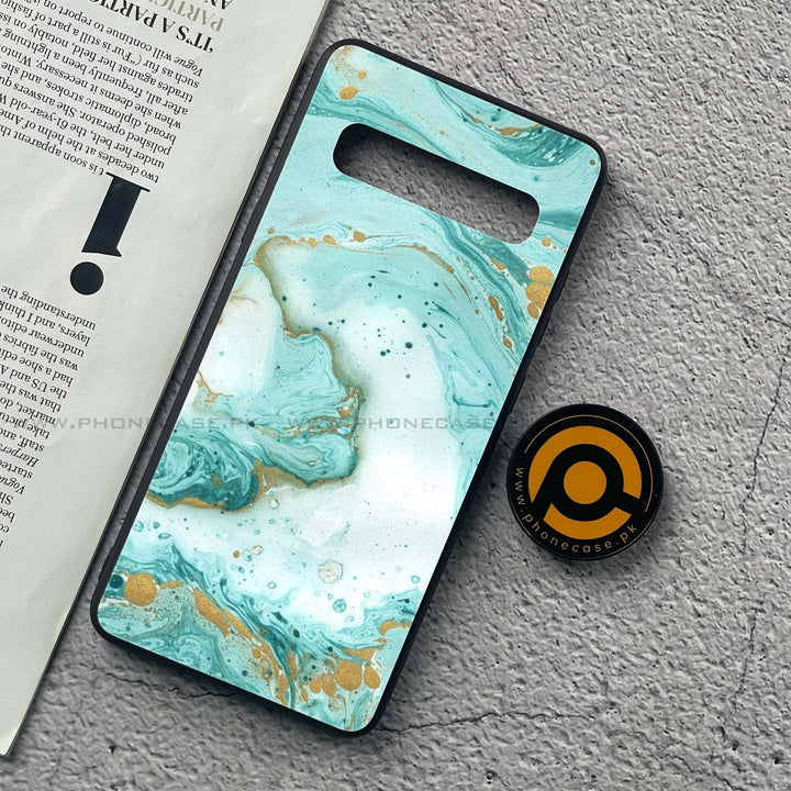 Samsung Galaxy S10 5G - Aqua Blue Marble Design - Premium Printed Glass soft Bumper Shock Proof Case