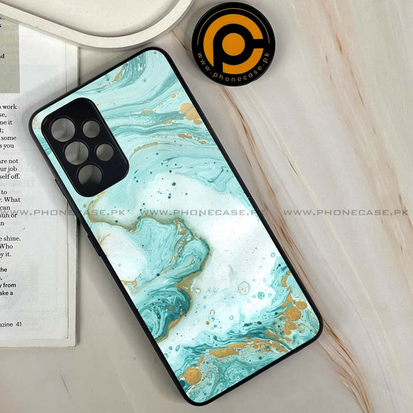 Samsung Galaxy A13 - Aqua Blue Marble Design - Premium Printed Glass soft Bumper Shock Proof Case