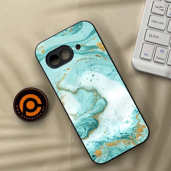Google Pixel 9a - Aqua Blue Marble Design - Premium Metal Printed soft Bumper Shock Proof Case