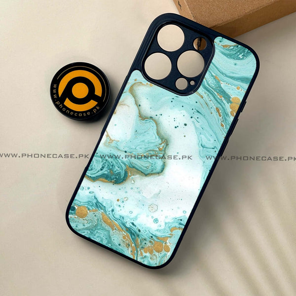 iPhone 16 Pro - Aqua Blue Marble Design - Premium Printed Glass soft Bumper shock Proof Case