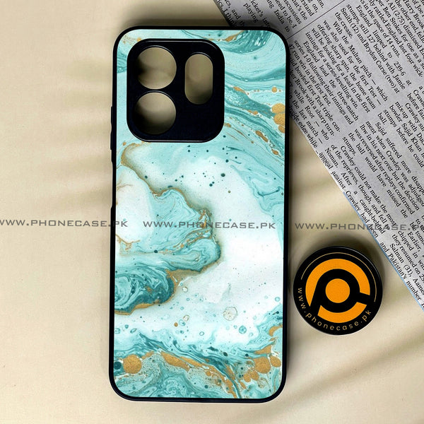Infinix Smart 9 HD - Aqua Blue Marble Design - Premium Metal Printed soft Bumper shock Proof Case