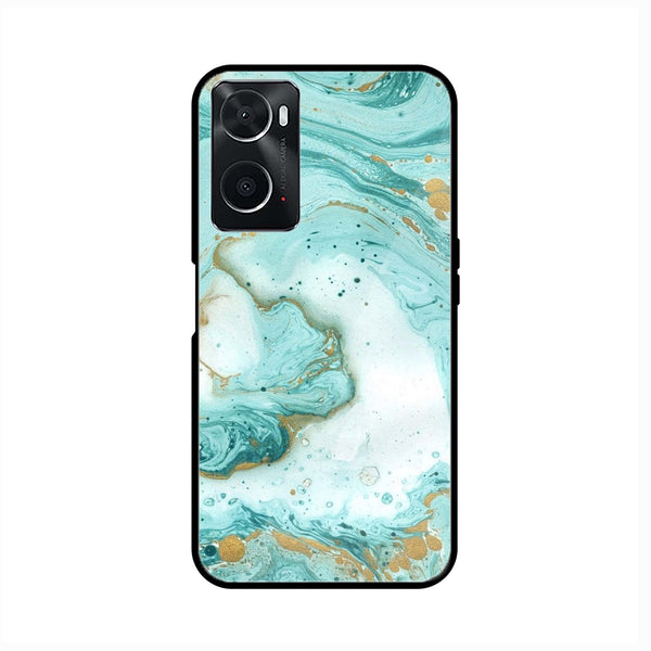 oppo A96 - Aqua Blue Marble Design - Premium Printed Glass soft Bumper Shock Proof Case