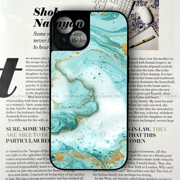 iPhone 13 Mini - Aqua Blue Marble Design - Premium Metal Printed soft Bumper shock Proof Case