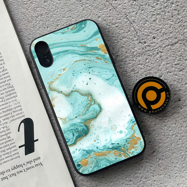 iPhone XR - Aqua Blue Marble Design - Premium Metal Printed soft Bumper shock Proof Case