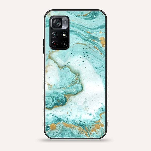 Xiaomi Poco M4 Pro 5G - Aqua Blue Marble Design -  Premium Printed Metal soft Bumper shock Proof Case