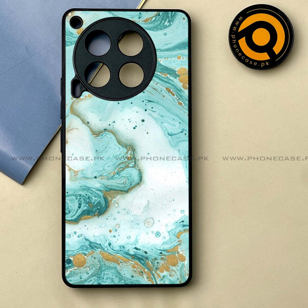 Tecno Camon 30 - Aqua Blue Marble Design -  Premium Printed Metal soft Bumper shock Proof Case