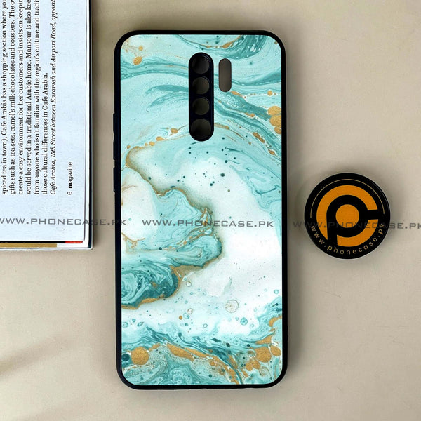 Xiaomi Redmi 9 - Aqua Blue Marble Design - Premium Printed Glass soft Bumper Shock Proof Case