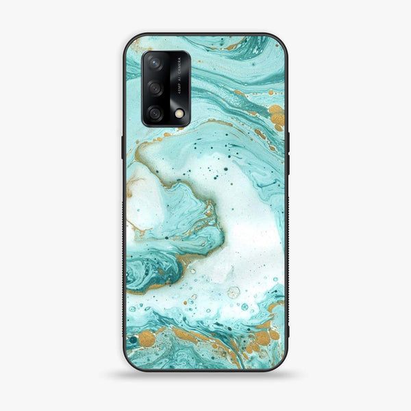 Oppo F19s - Aqua Blue Marble Design - Premium Metal Printed soft Bumper shock Proof Case