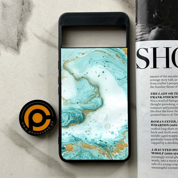 Google Pixel 8 Pro - Aqua Blue Marble Design - Premium Printed Glass soft Bumper Shock Proof Case