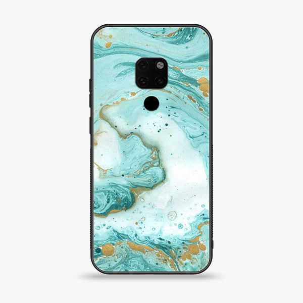 Huawei Mate 20 - Aqua Blue Marble Design - Premium Printed Glass soft Bumper Shock Proof Case